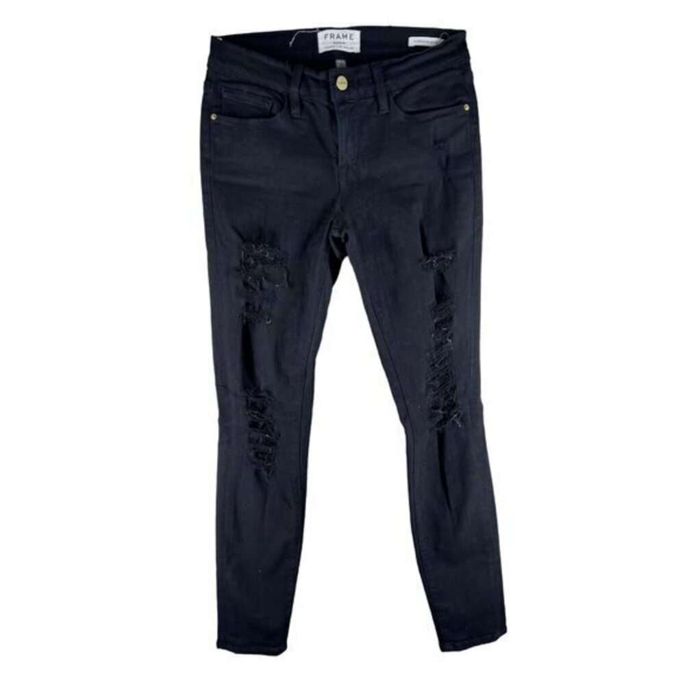 Frame Womens Jeans Size 25 Le Skinny‎ De Jeanne Stretch Distressed Black Denim
